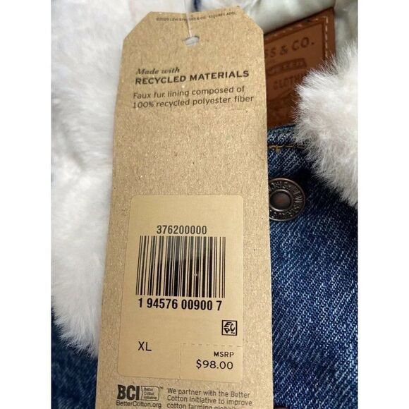 Levi's Women’s Cozy Faux Fur Collar Ex-Boyfriend Trucker Denim Jacket Sz XL NWT - Picture 4 of 11